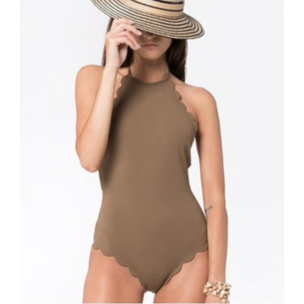 Marysia Mott Maillot One Piece Swimsuit Women S Brown Halter Scalloped Resort